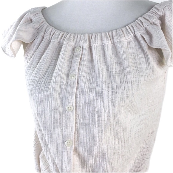 Madewell Creme Ruffle Sleeve Button Front Top, Small - Picture 2 of 7